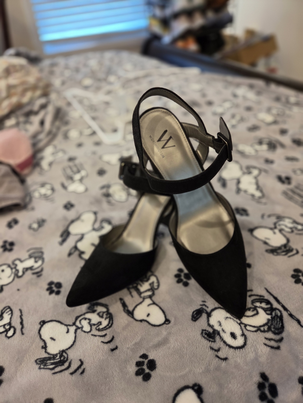 Worthinton Black Pointed Ankle-Strap Heels